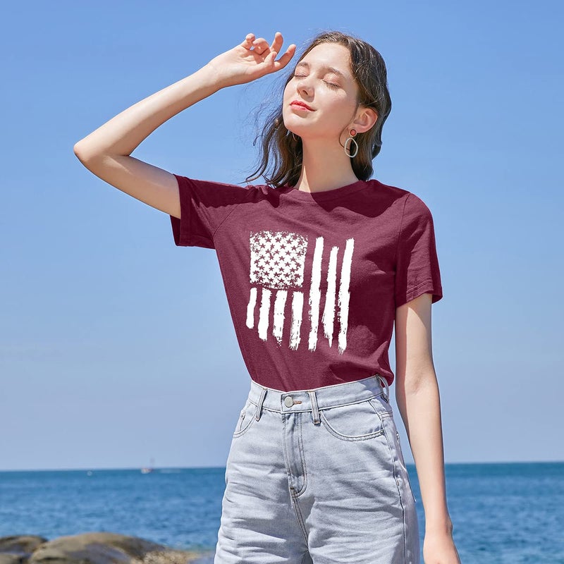 LUKYCILD Patriotic Shirts for Women American Flag Shirt 4th of July Tshirt Graphic Tees Casual Short Sleeve Tee Top - Image 2